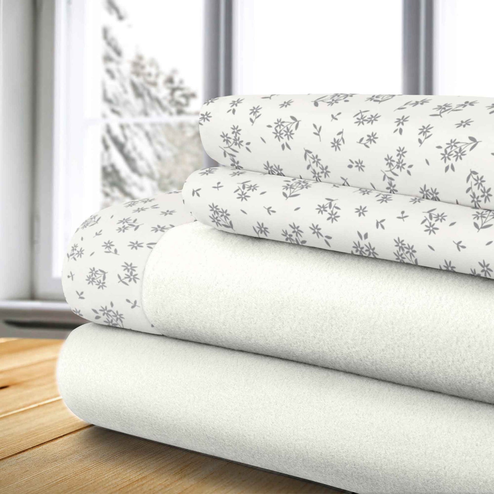 Ensemble de draps thérapeutiques Double à imprimé floral ivoire, 4 pièces