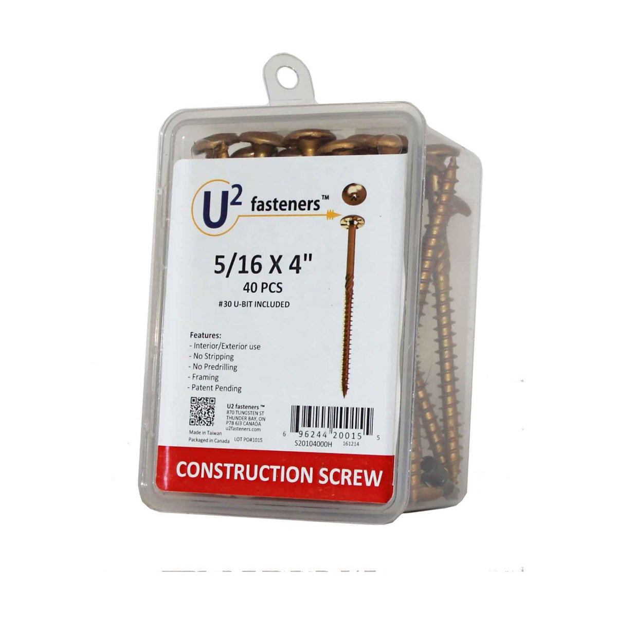 Vis de construction U2 Fasteners, 5/16&quot; x 4&quot; (40 unités)