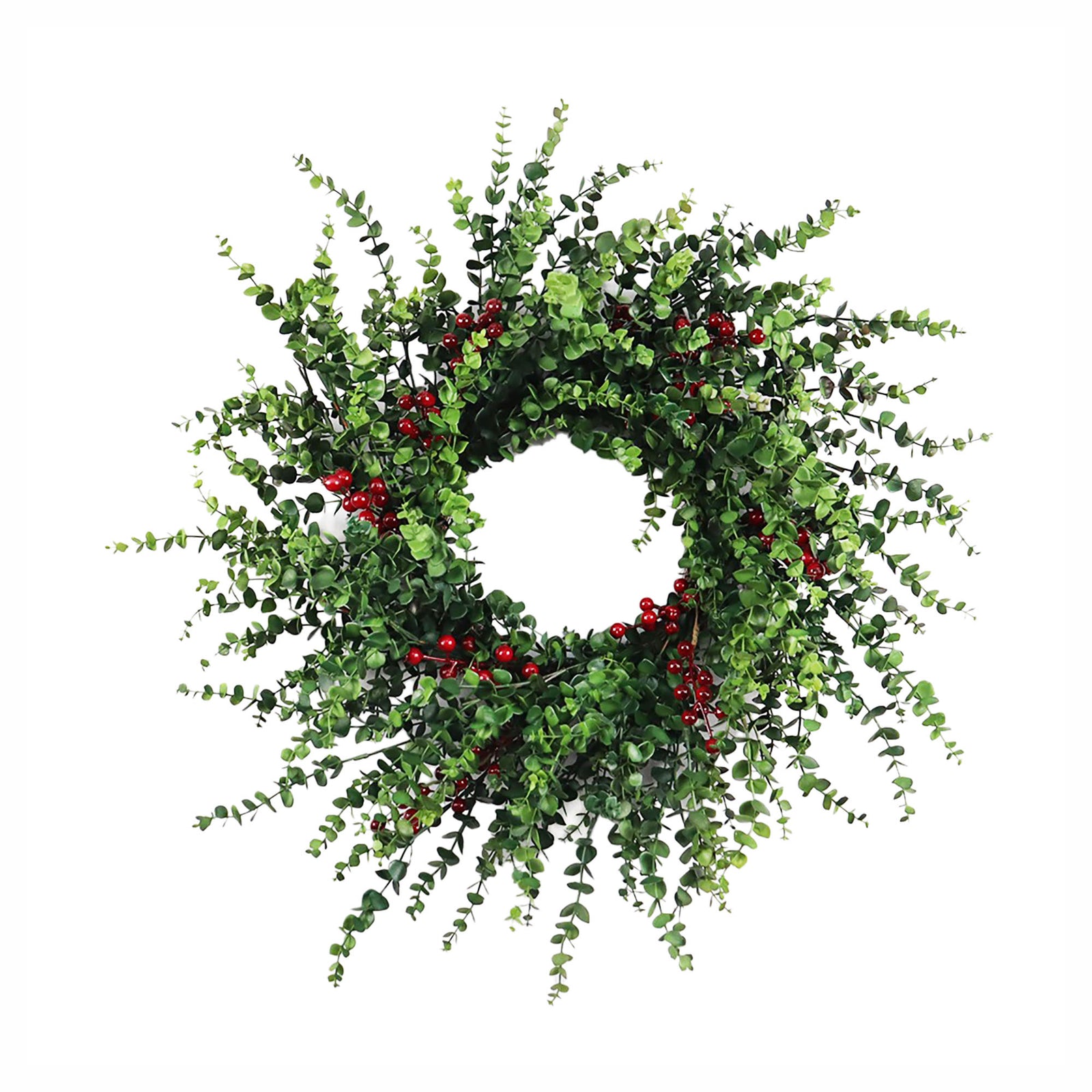 Couronne d'eucalyptus avec baies rouges, 24" 
