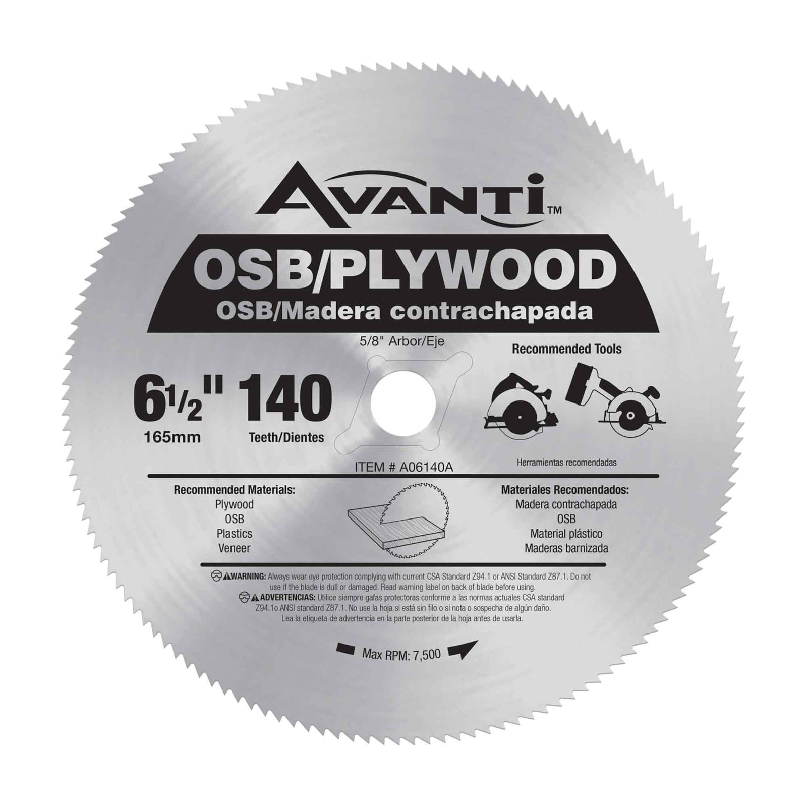 Lame de scie circulaire pour contreplaqué et OSB avec 140 dents, 6-1/2" 
