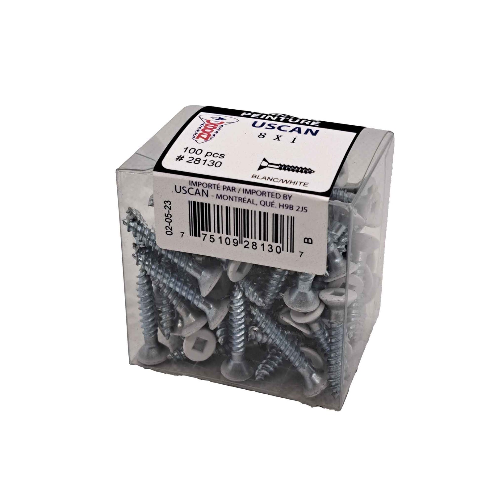 Vis à bois à tête plate de couleur blanche, #8 x 1" (100 unités)