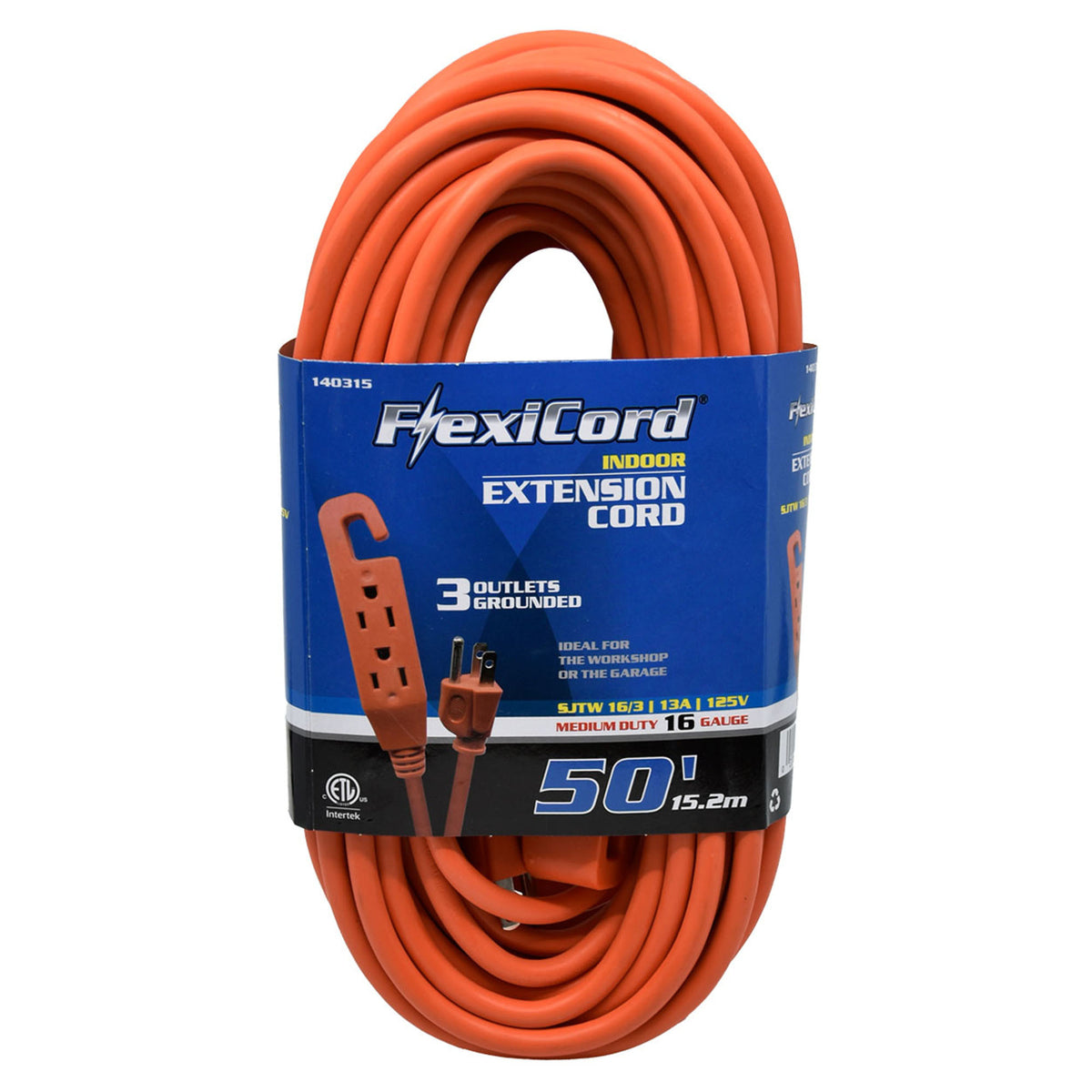 Rallonge électrique d'intérieure SJTW 16/3 à 3 prises, 50' (orange)