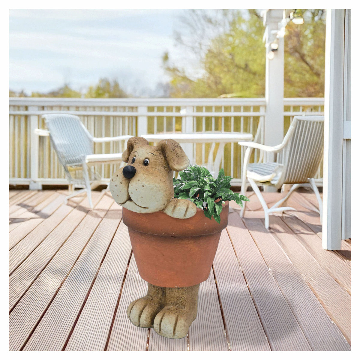 Jardinière chien rigolo sur pieds, 9" x 7-1/2" x 13-1/2"