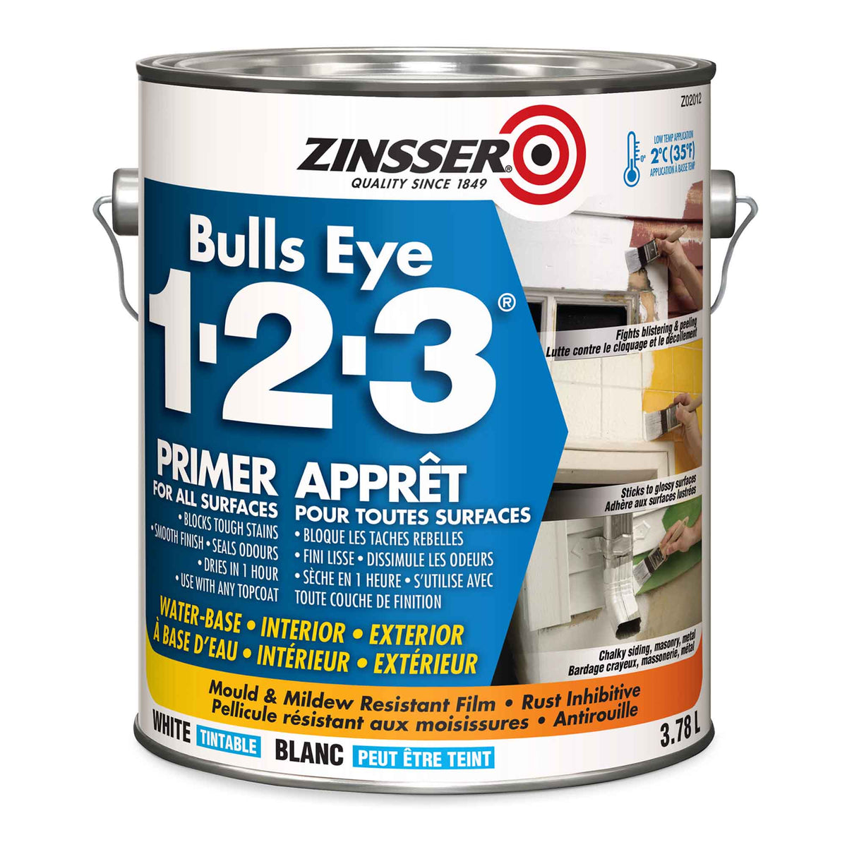 Apprêt à base d&#39;eau Bulls Eye 1-2-3 blanc, 3,7 L