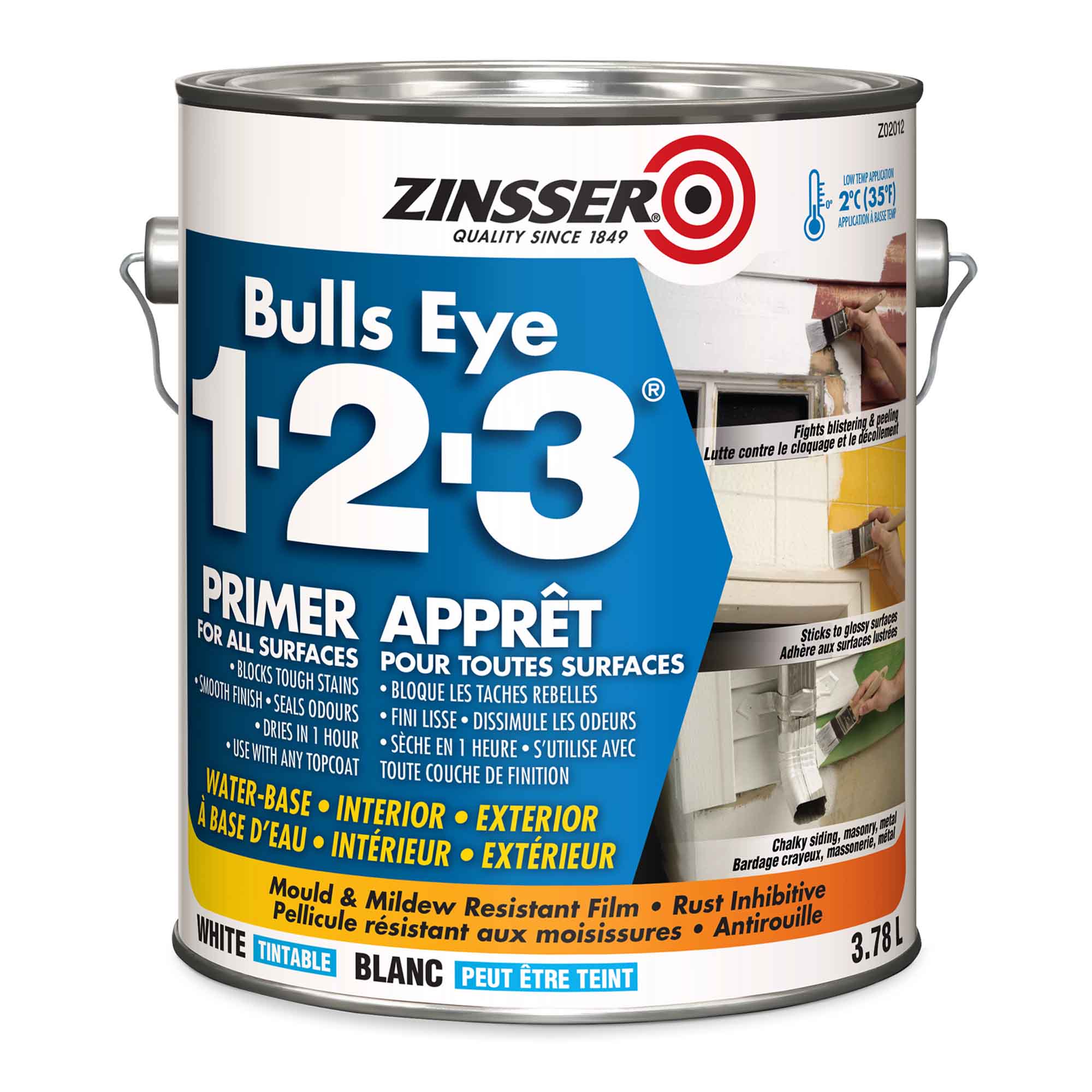 Apprêt à base d'eau Bulls Eye 1-2-3 blanc, 3,7 L