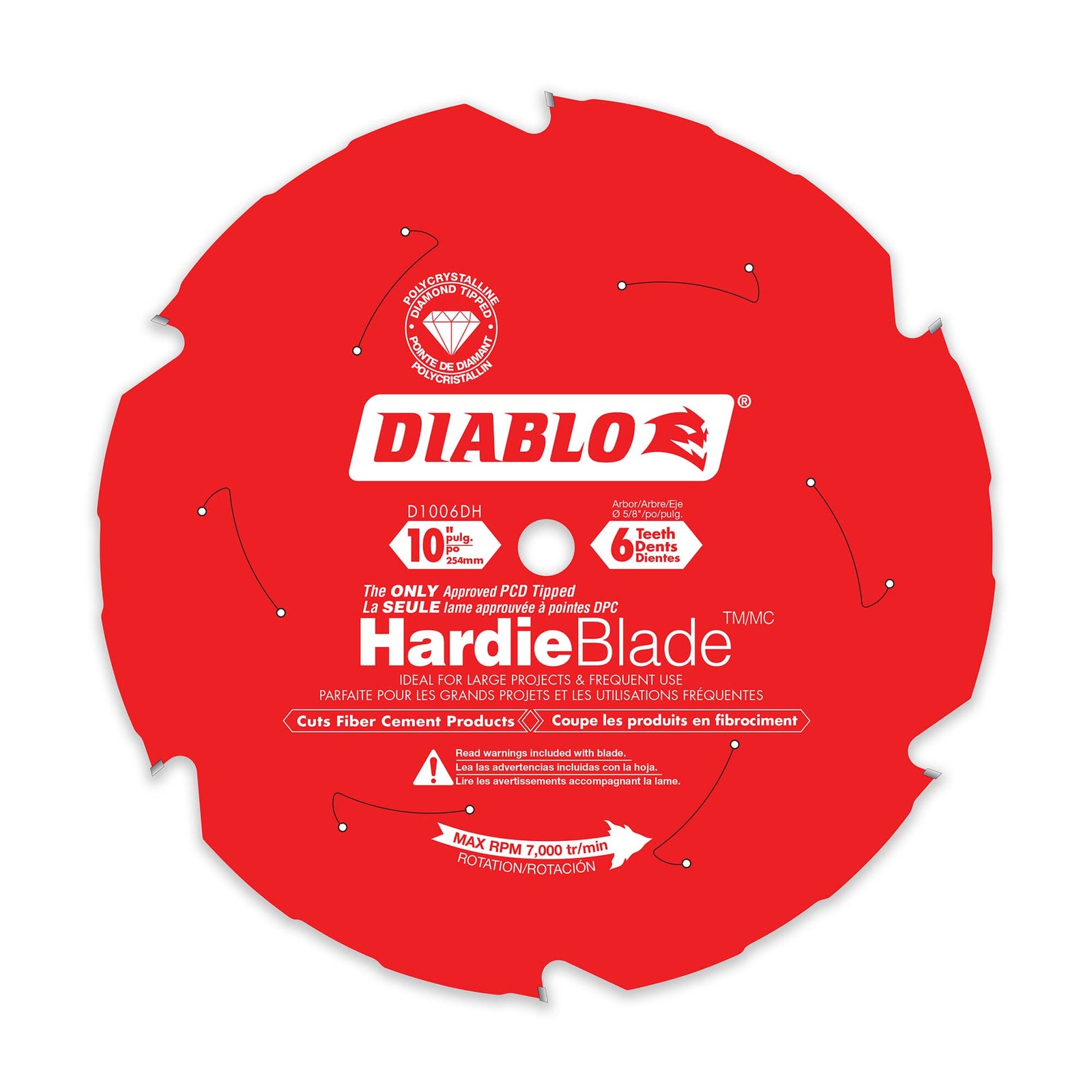 Lame Diablo pour fibrociment de 10" à 6 dents de diamant polycristallin