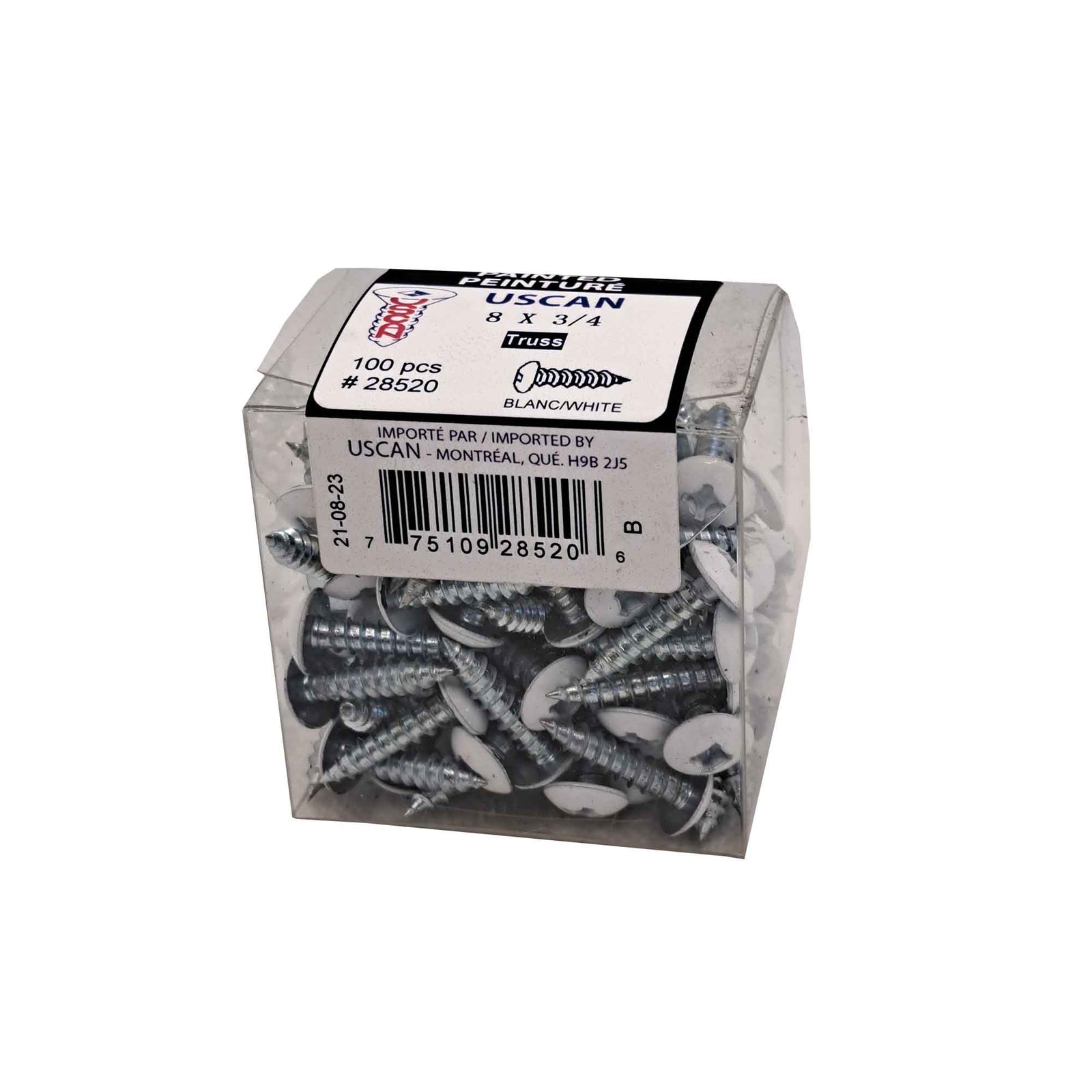 Vis à métal à tête évasée blanche, #8 x 3/4" (100 unités)