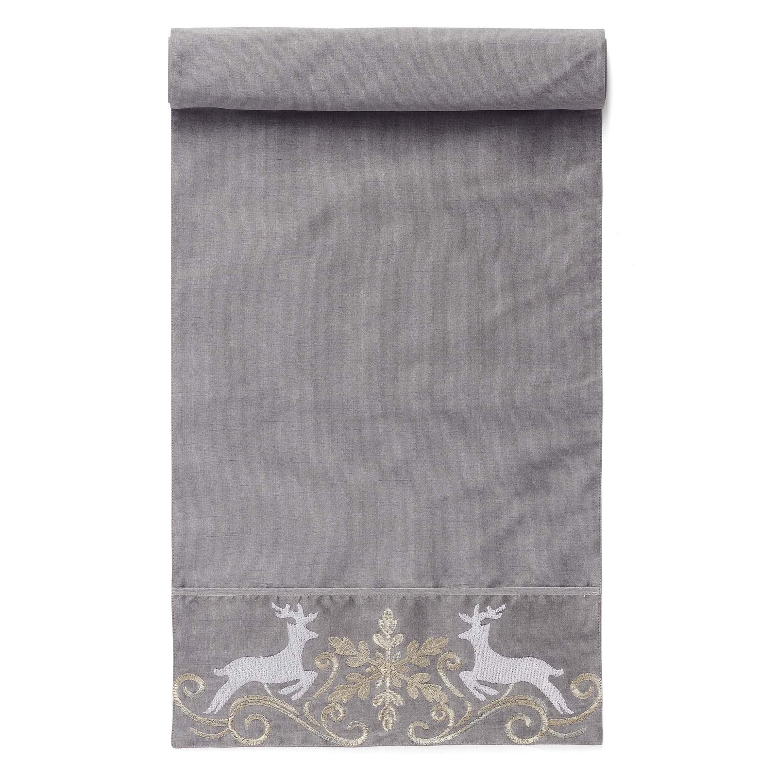Chemin de table de Noël avec cerfs et flocon, gris