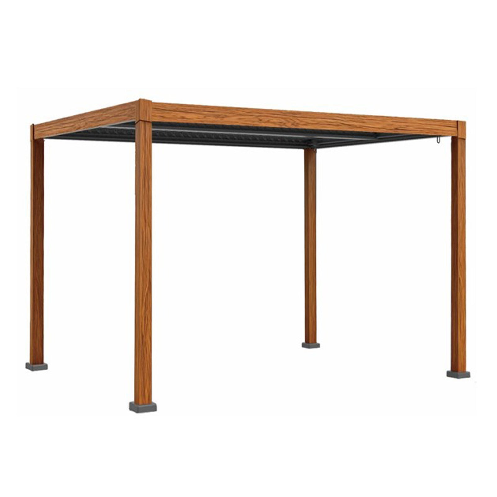 Pergola en aluminium de couleur bois naturel avec toit noir, 10' x 10'