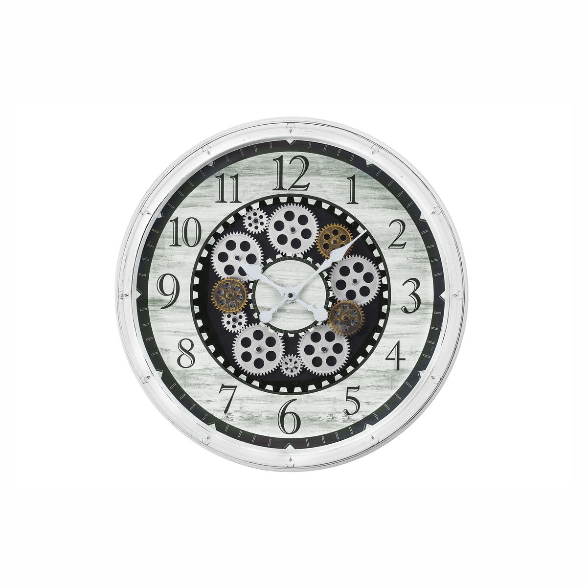 Horloge murale ronde avec mécanisme à engrenages, 20" (blanc antique)