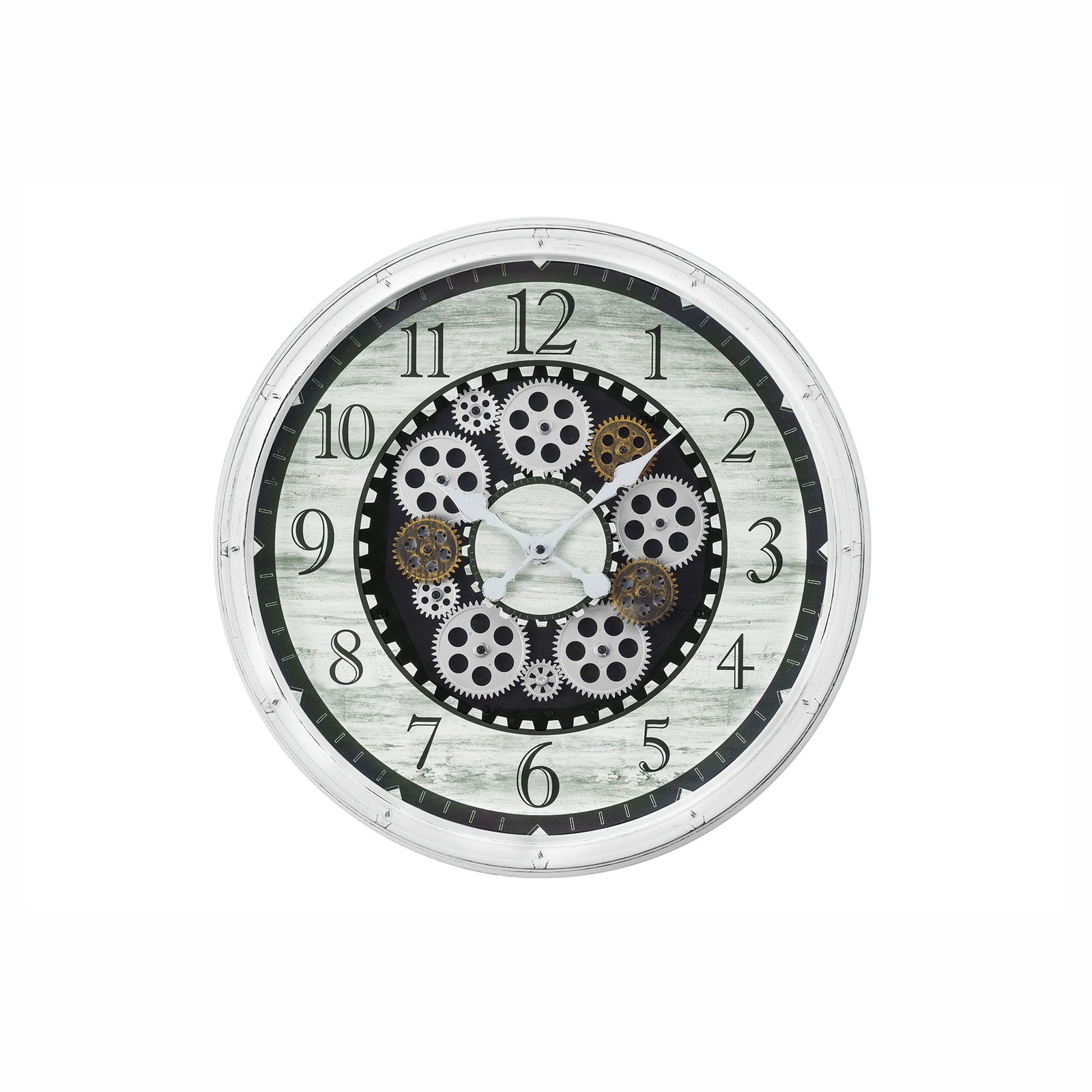 Horloge murale ronde avec mécanisme à engrenages, 20" (blanc antique)