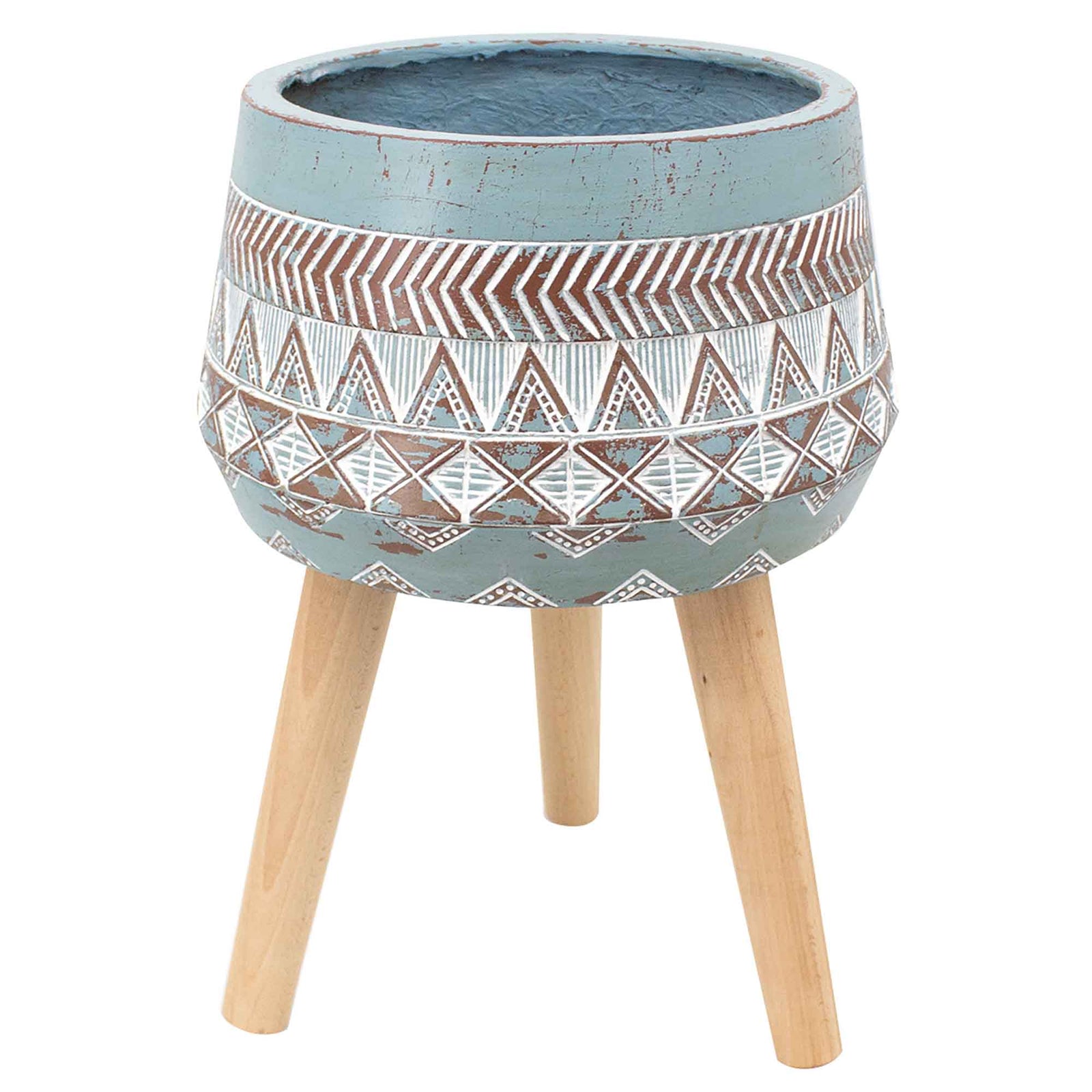 Jardinière sur pattes MGO bleu et brun, 8'' x 13''