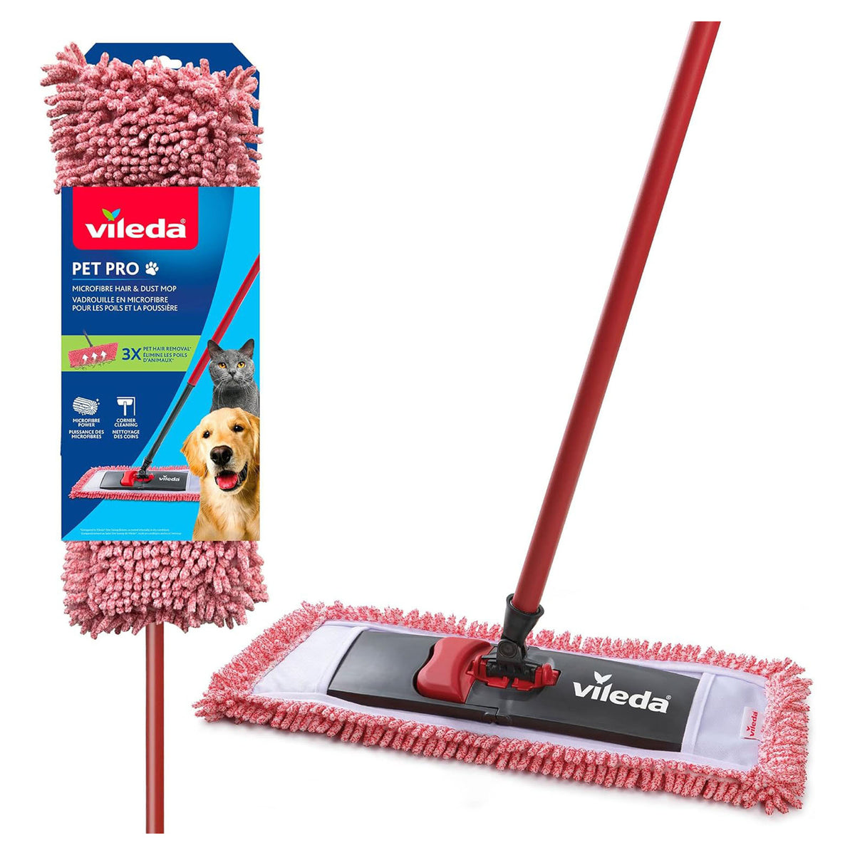 Vadrouille en microfibre pour poils et poussière Pet Pro, rouge