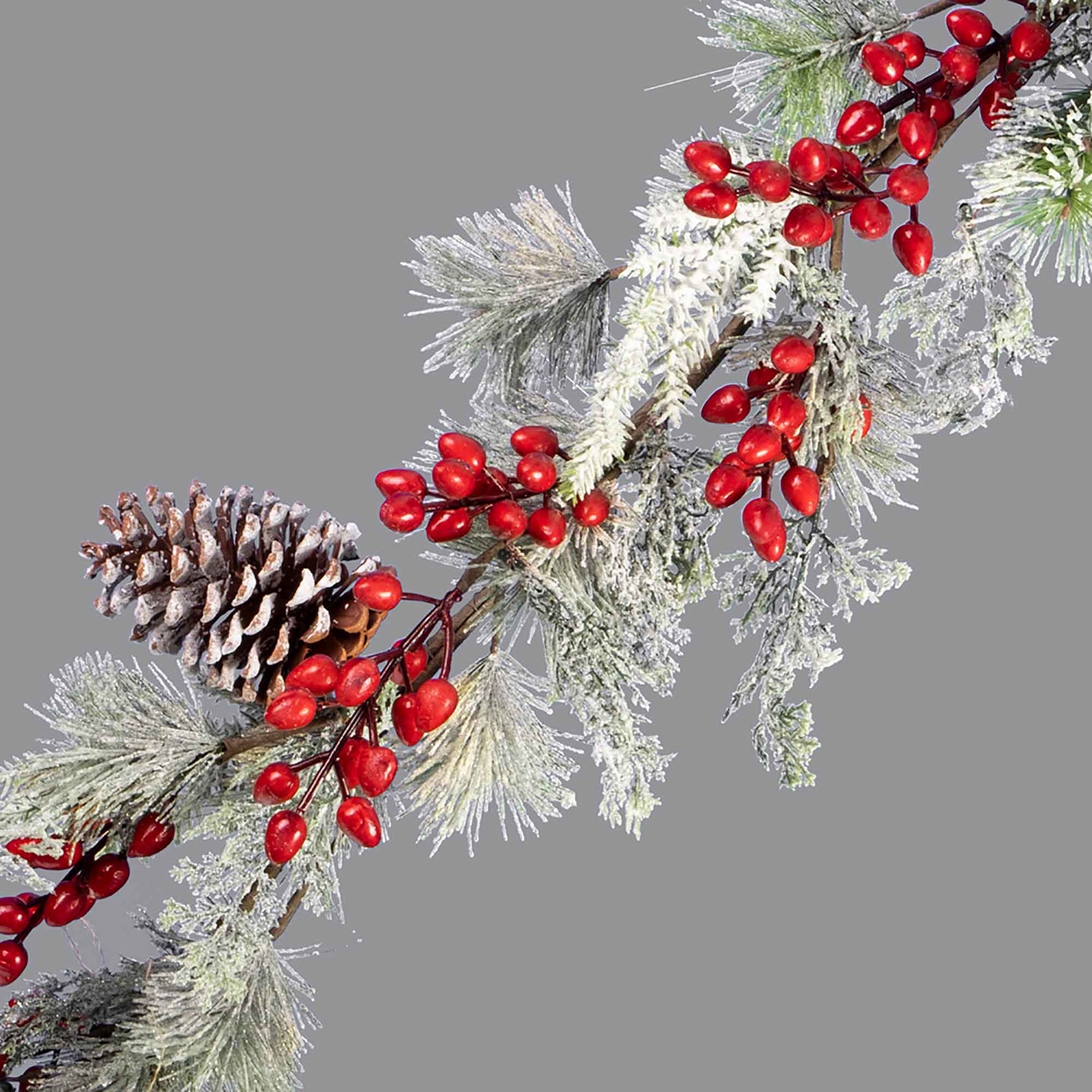 Guirlande à baies en grappes et pomme de pin givré, 60" 