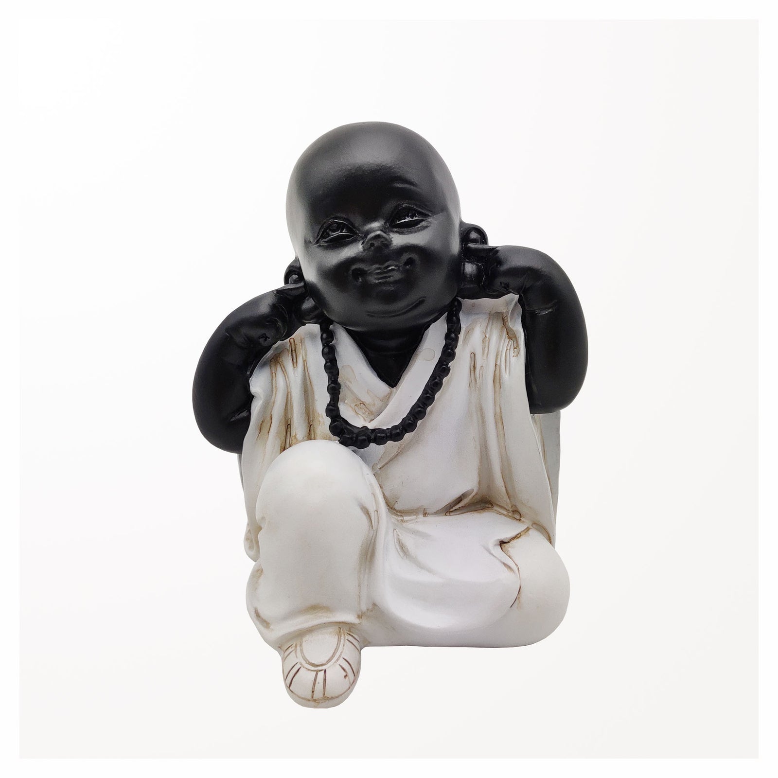 Statut de petit moine en polyrésine « sourd, bouche, oreilles », 3-1/4" x 3" x 4"