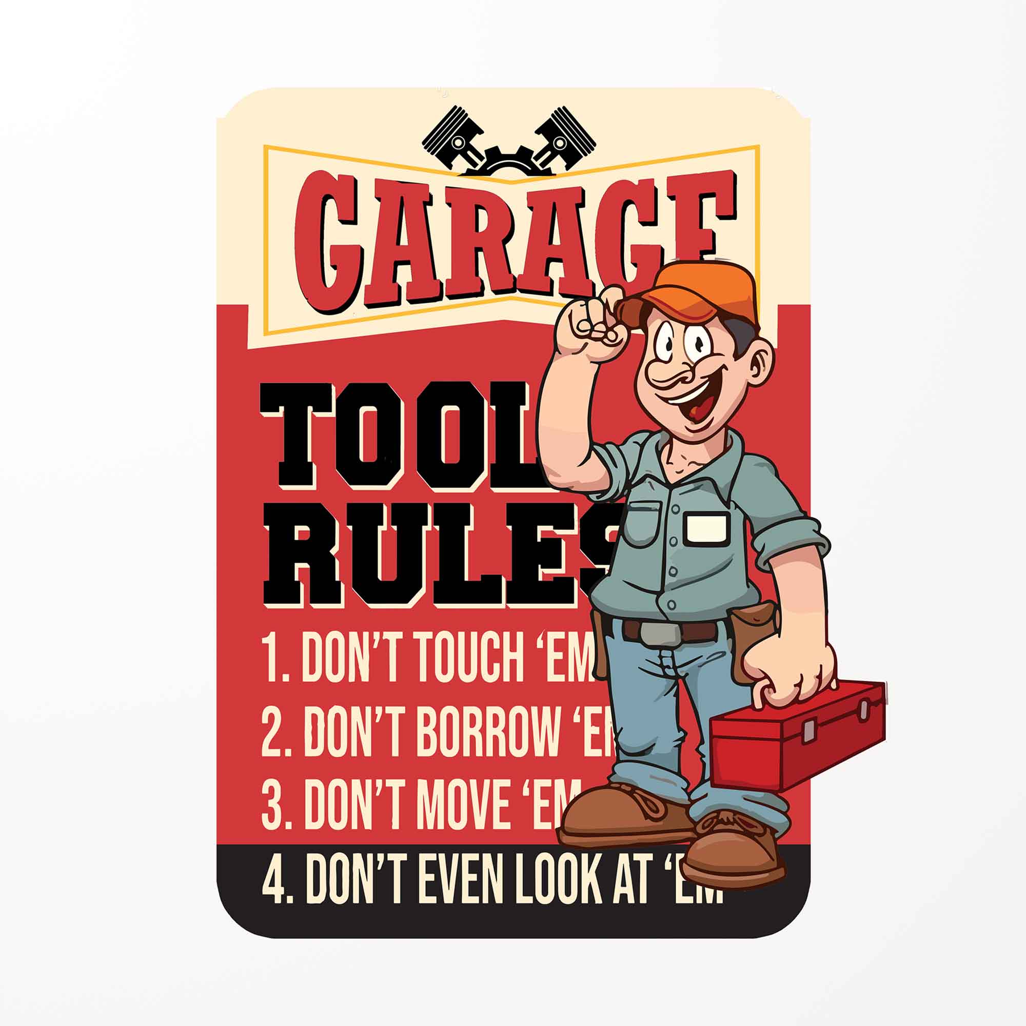 Enseigne murale pour garage, ''Tool Rules'' (9-1/2'' x 12'')