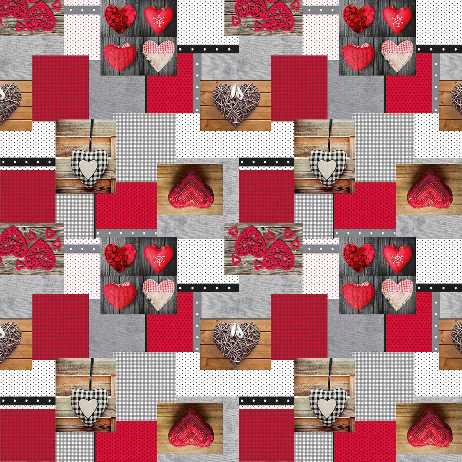 Revêtement de table avec motifs de cœurs et carreaux, 55'' x 65' (vendu au pied linéaire)