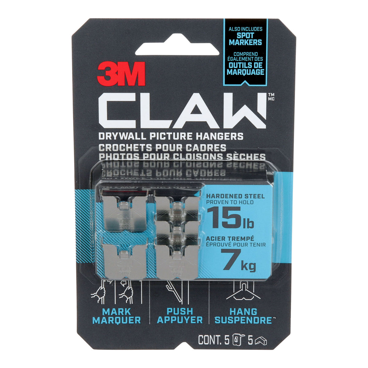 Crochet CLAW pour cadres pour cloisons sèches, 7 kg (5 pièces)