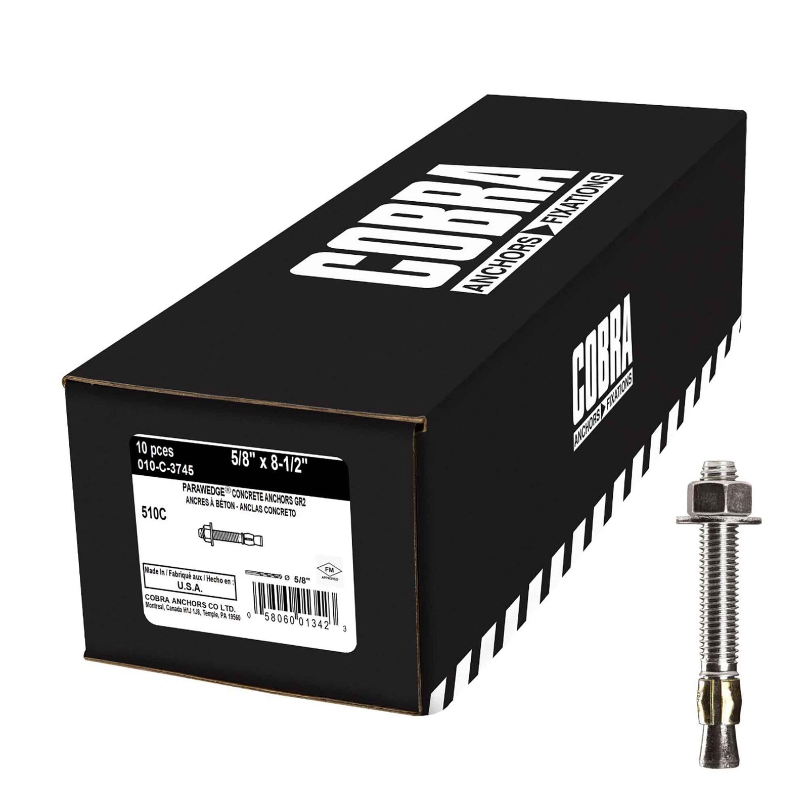 Ancrage à béton plaqué zinc Parawedge, 5/8" x 8-1/2" (10 unités)