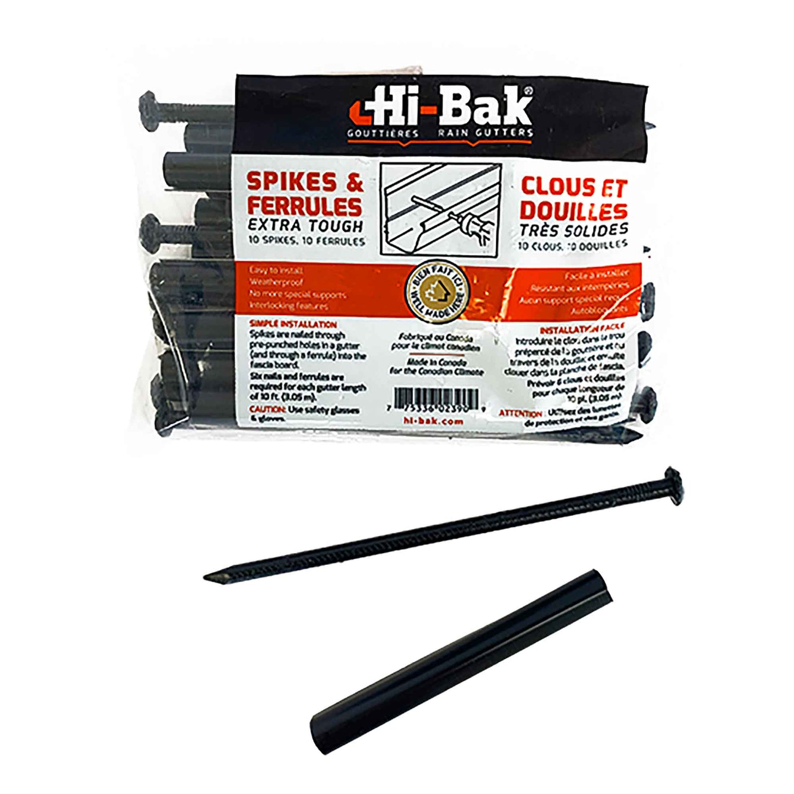 Clou de 6'' avec douille de 4'' pour gouttière, noir (10 unités)