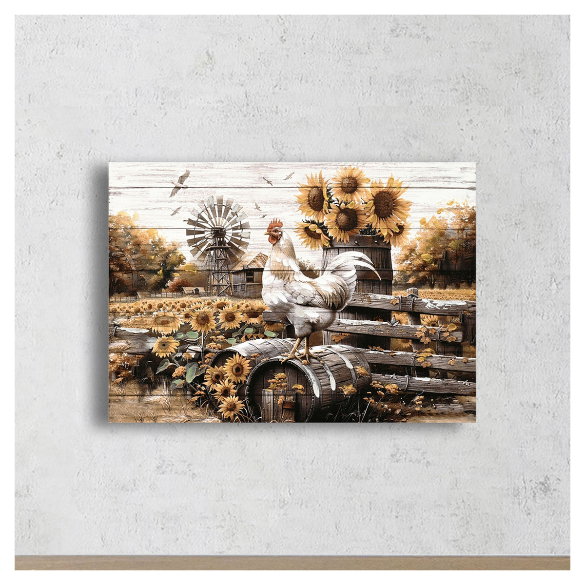 Canevas de fleurs de tournesols et d'un coq, 20" x 27-1/2''