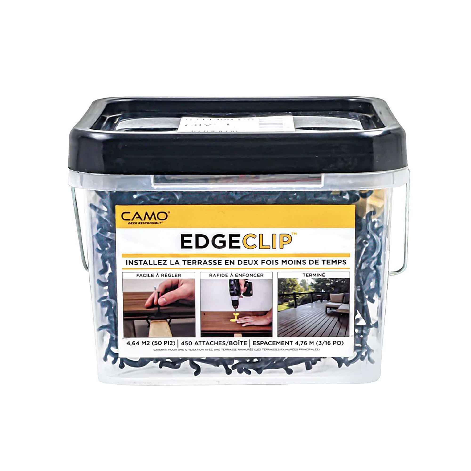 Attaches Edge Clip Drive en noir de 2-1/4", 450 unités