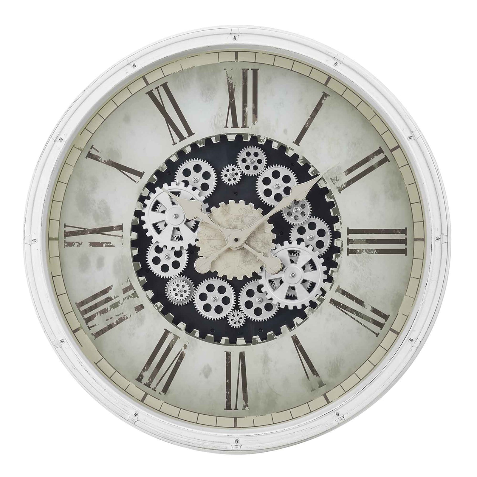 Horloge murale ronde avec mécanisme à engrenages, 30" (blanc)