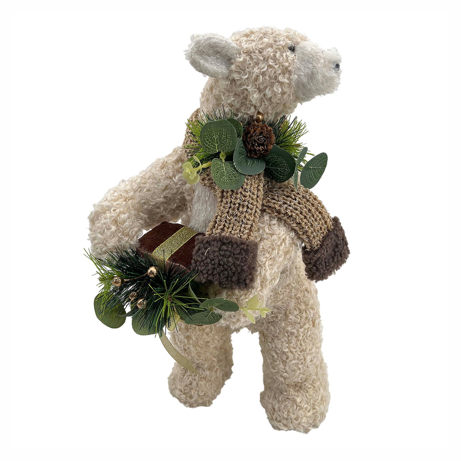 Décoration d'ours en sherpa avec foulard, 8" x 14"