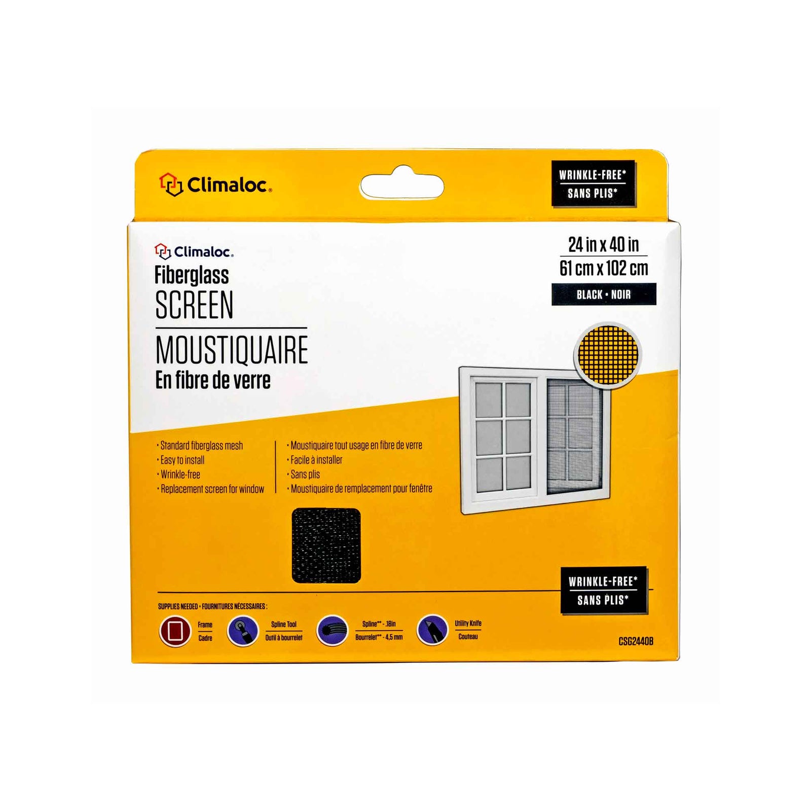 Moustiquaire en fibre de verre de 24" x 40'', noire