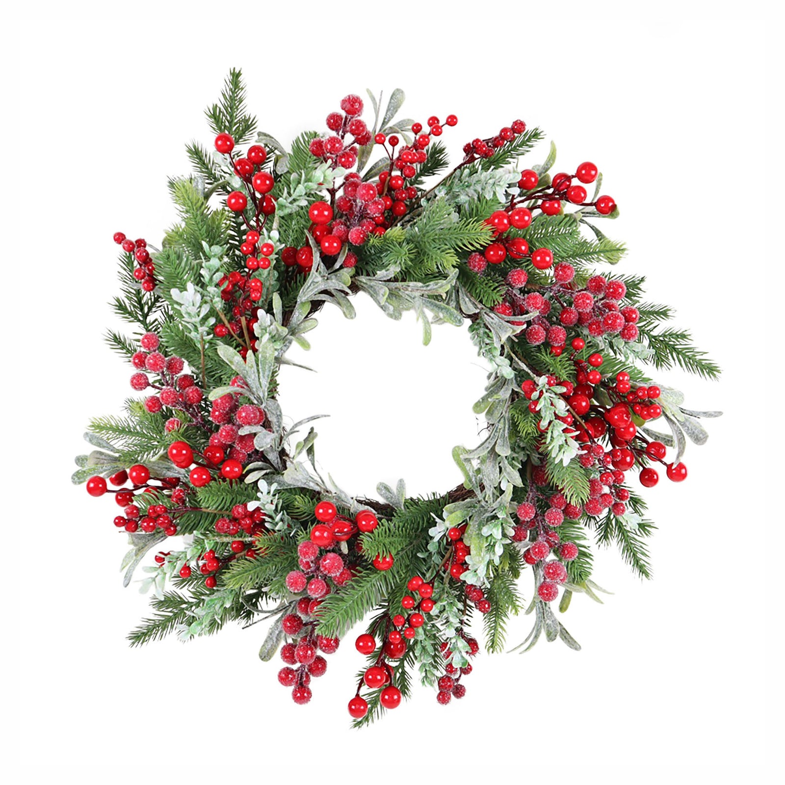 Couronne de sapinage avec baies rouges, 24"