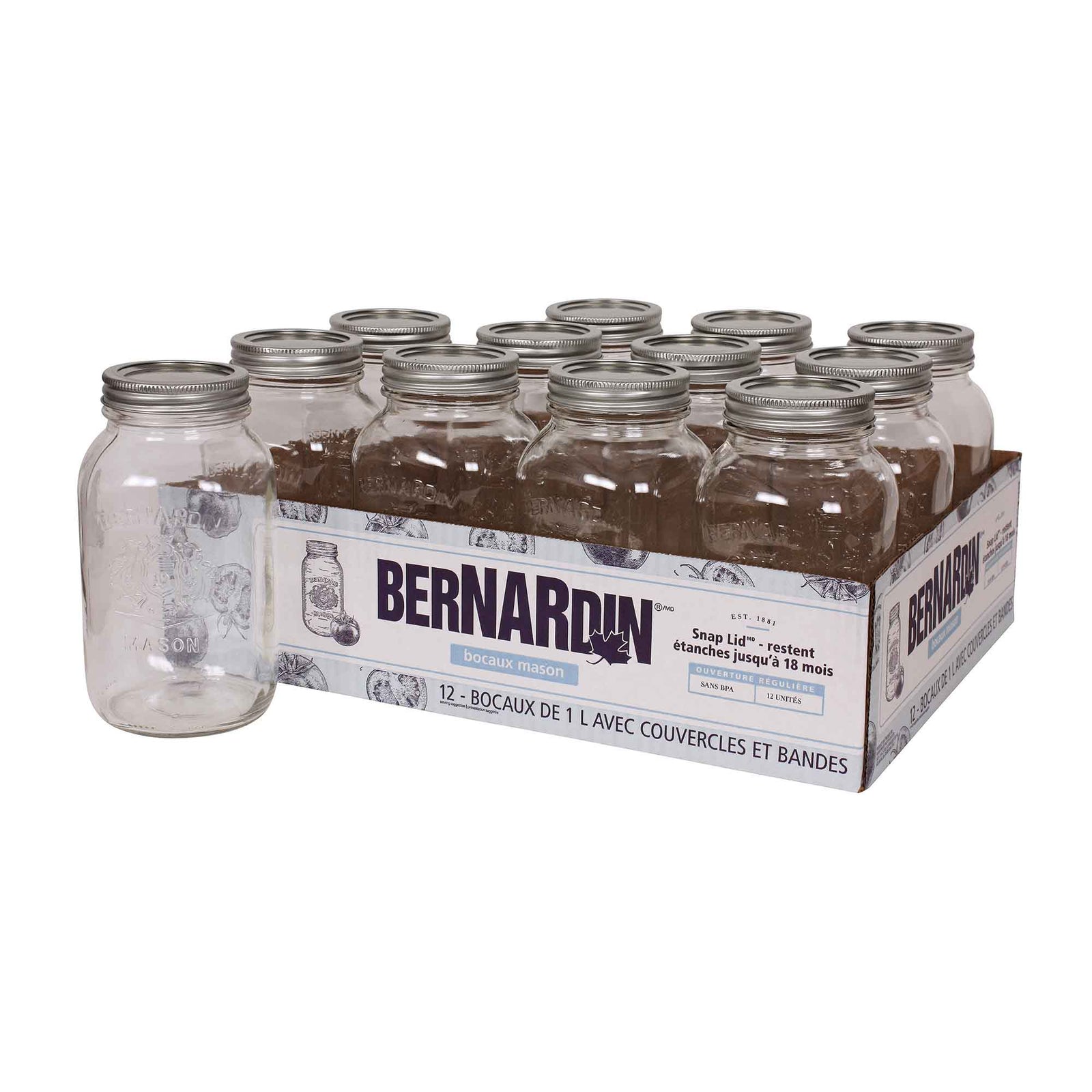 Pots Mason à ouverture régulière, 1 L (12 unités)