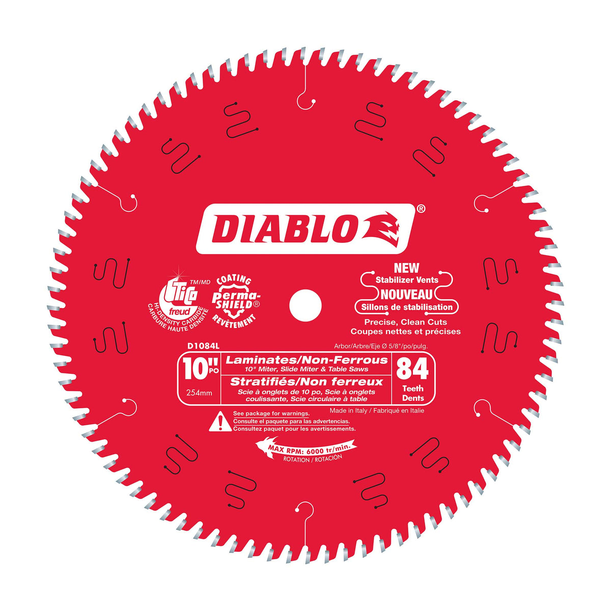 Lame circulaire Diablo pour planchers stratifiés de 10&quot; à 84 dents, tige de 5/8&quot; 