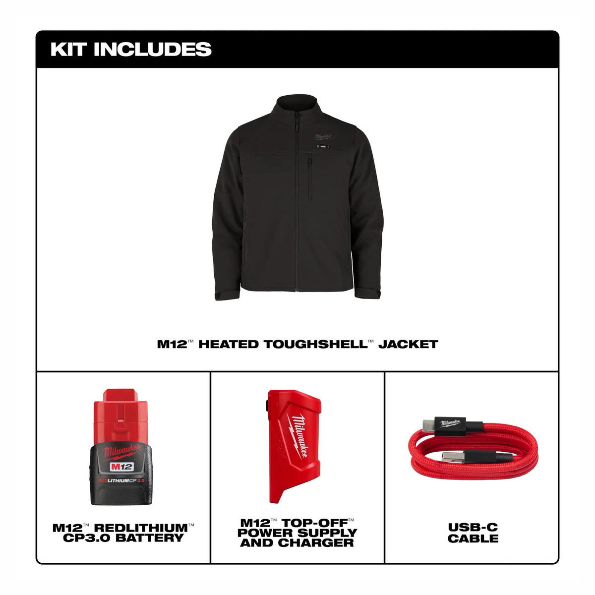 Veste chauffante M12 Toughshell, T-grand (noir)