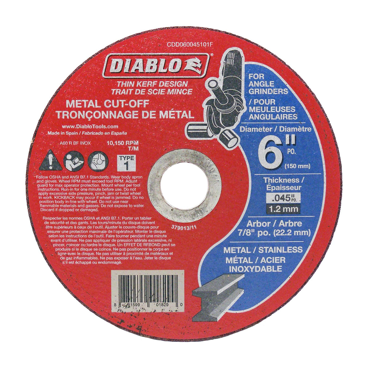 Disque de tronçonnage Diablo pour le métal de 6&quot; x 0.045&quot;, arbre de 7/8&quot;