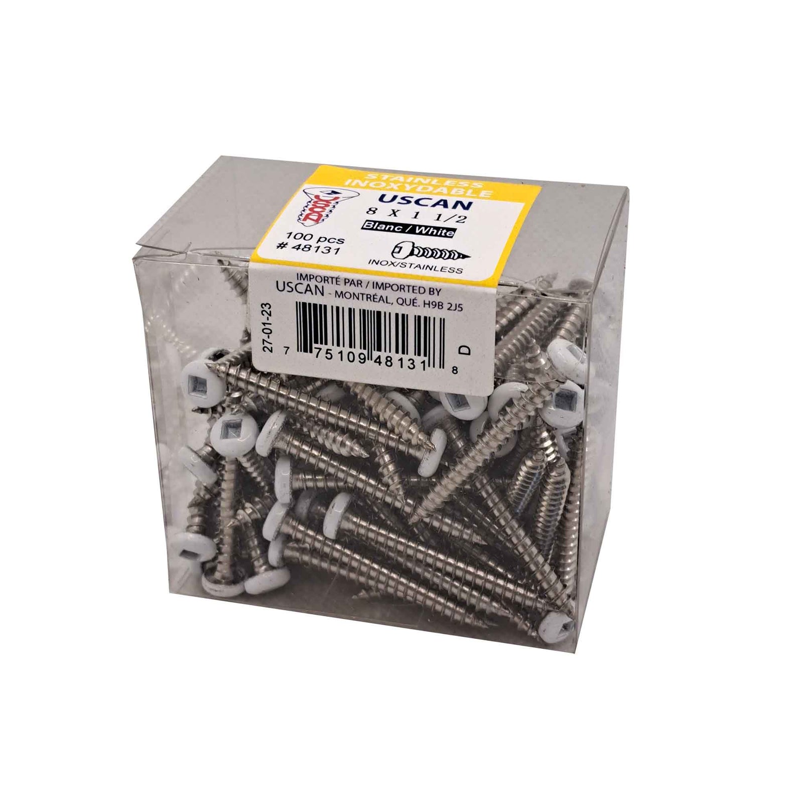 Vis à tête ronde blanche en acier inoxydable, #8 x 1-1/2" (100 unités)