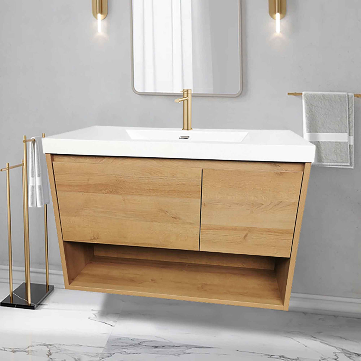 Meuble-lavabo mural, 36'' (chêne caramel)