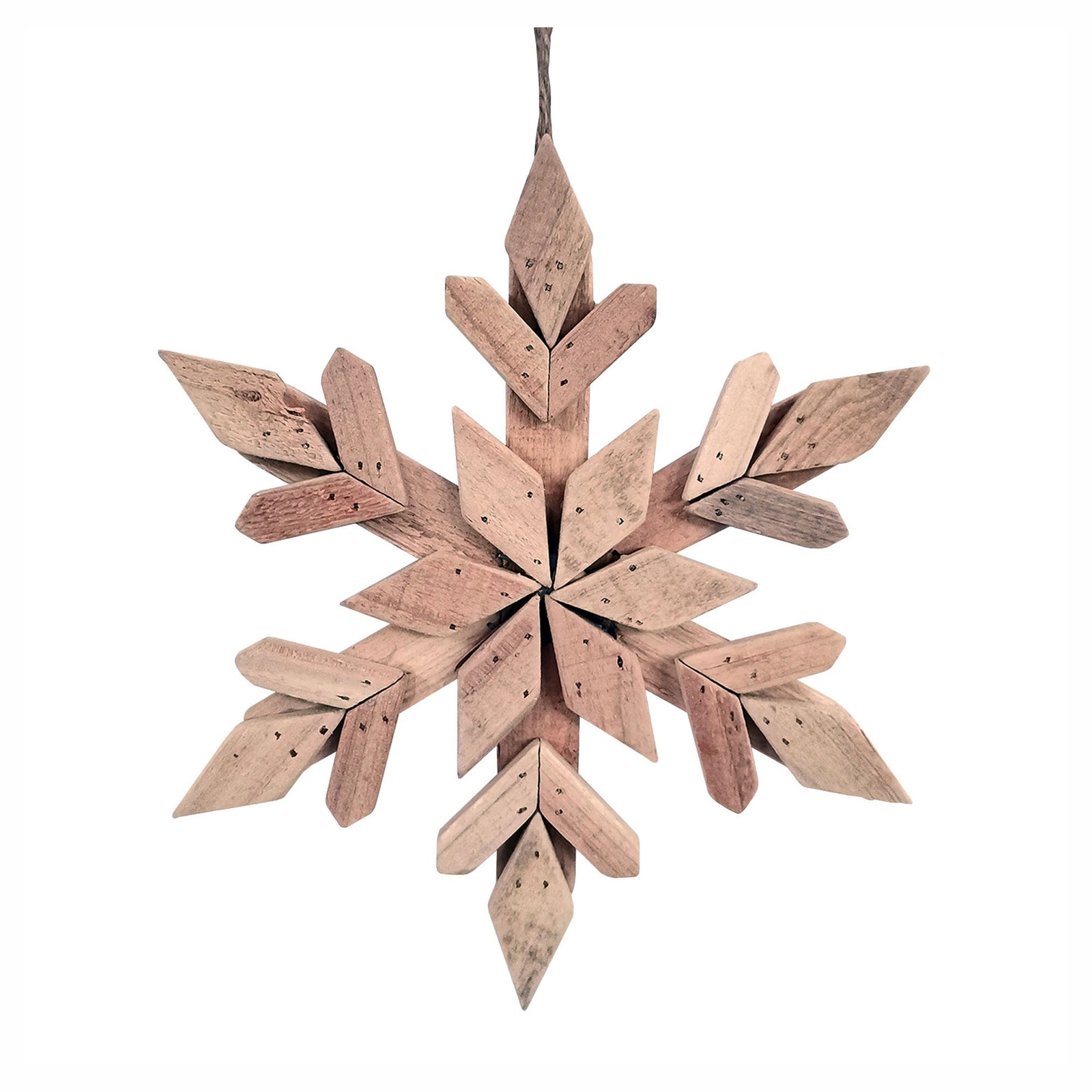 Décoration de flocon de neige en bois naturel à suspendre, 10"