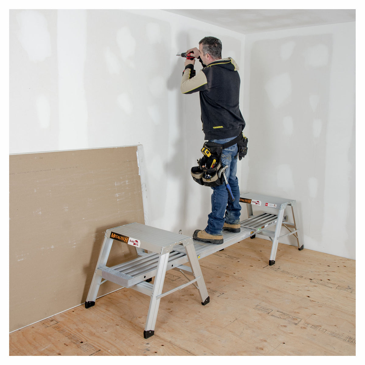 Plateforme extensible et ajustable en aluminium pour escabeaux, 8' à 13'