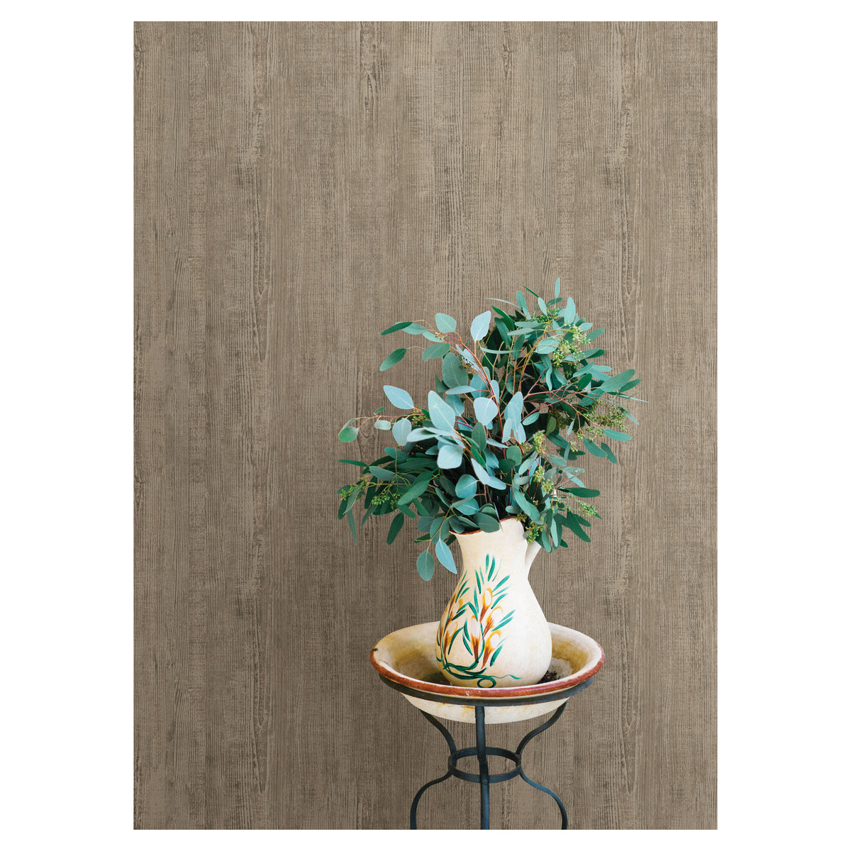 Papier peint adhésif à imitation de bois naturel en relief, 20,5" x 18' (taupe)