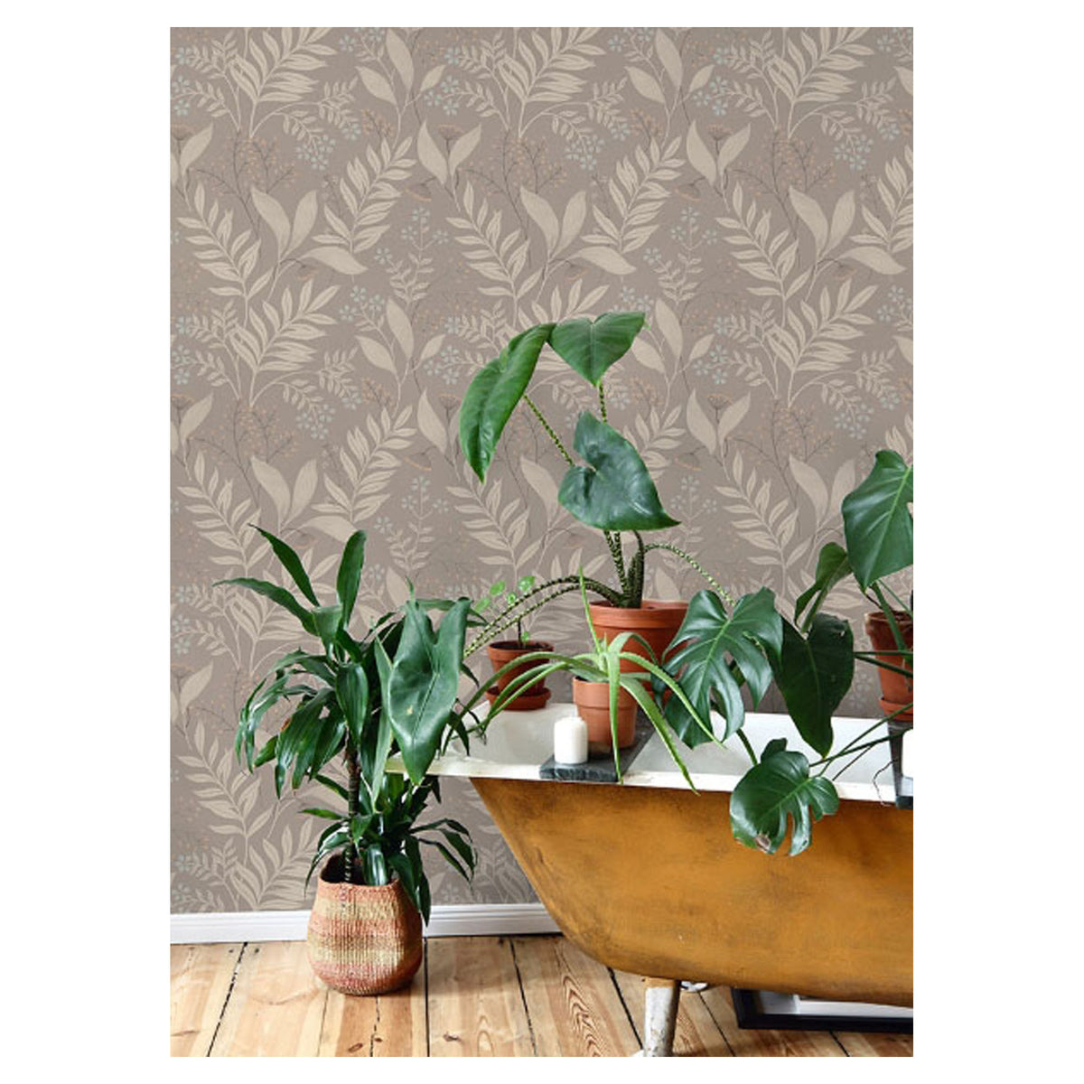 Papier peint autocollant Amanda, taupe et lin (20,5" x 18')