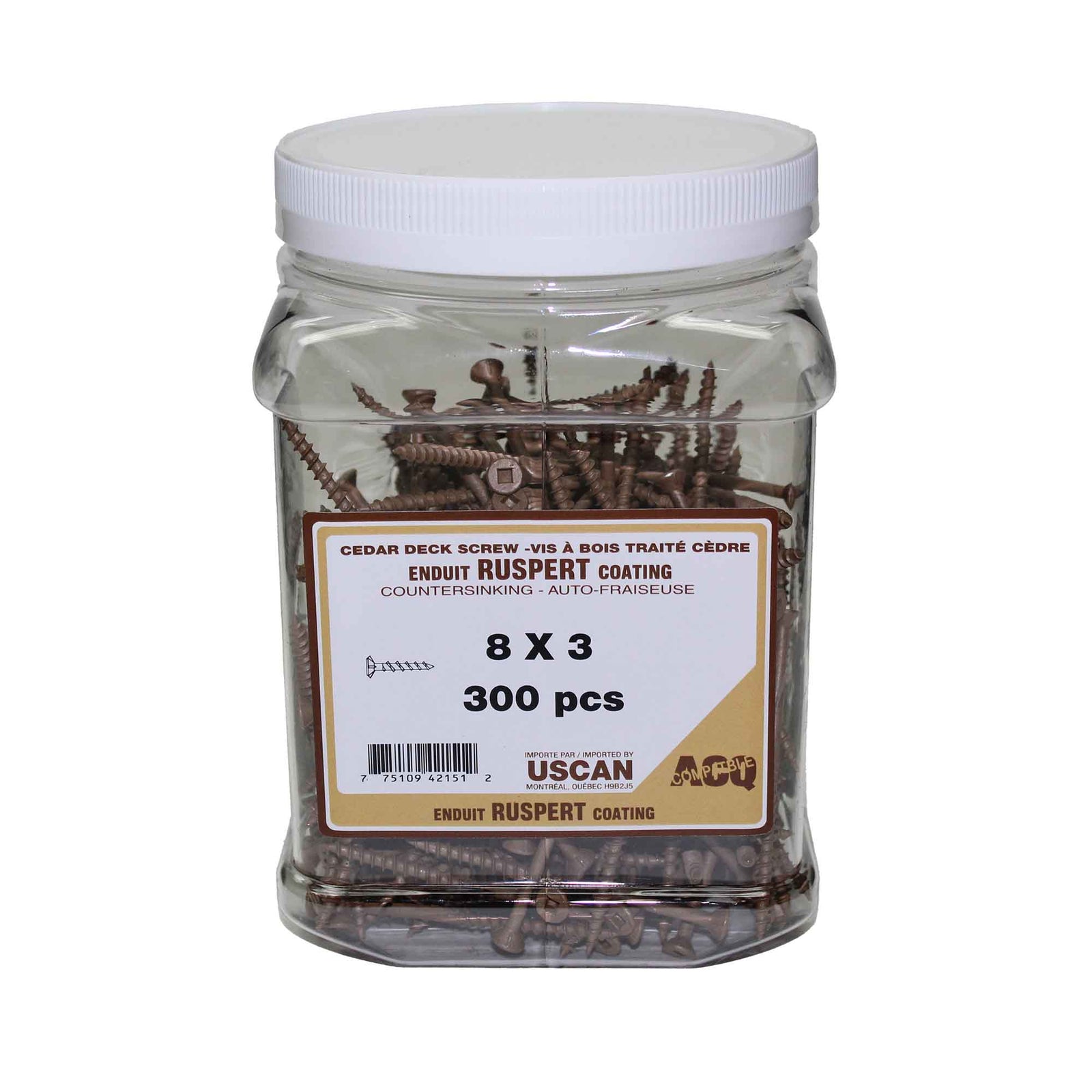 Vis à bois traité brune en pot, #8 x 3" (pot de 300 unités)