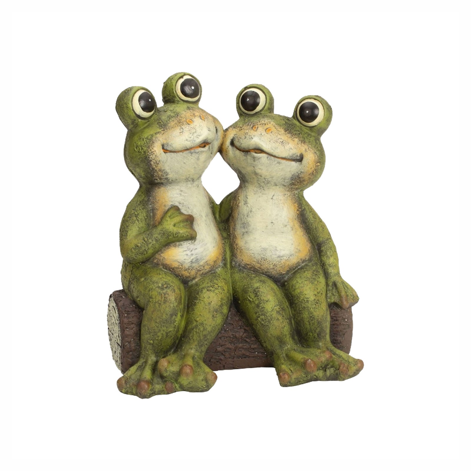 Décoration de 2 grenouilles assises sur un rondin pour le jardin, 10" x 5" x 14-1/2"
