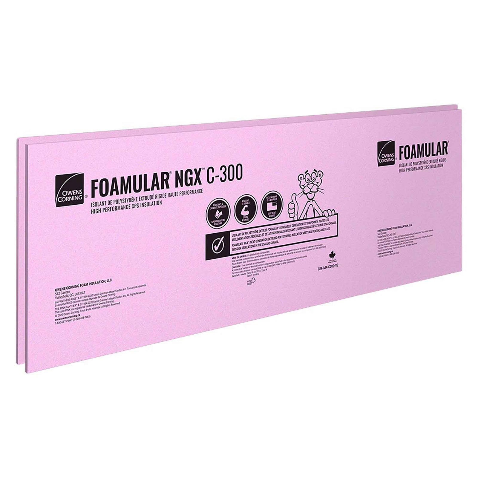Isolant de polystyrène extrudé rigide FOAMULAR NGX C-300, 2'' x 2' x 8'