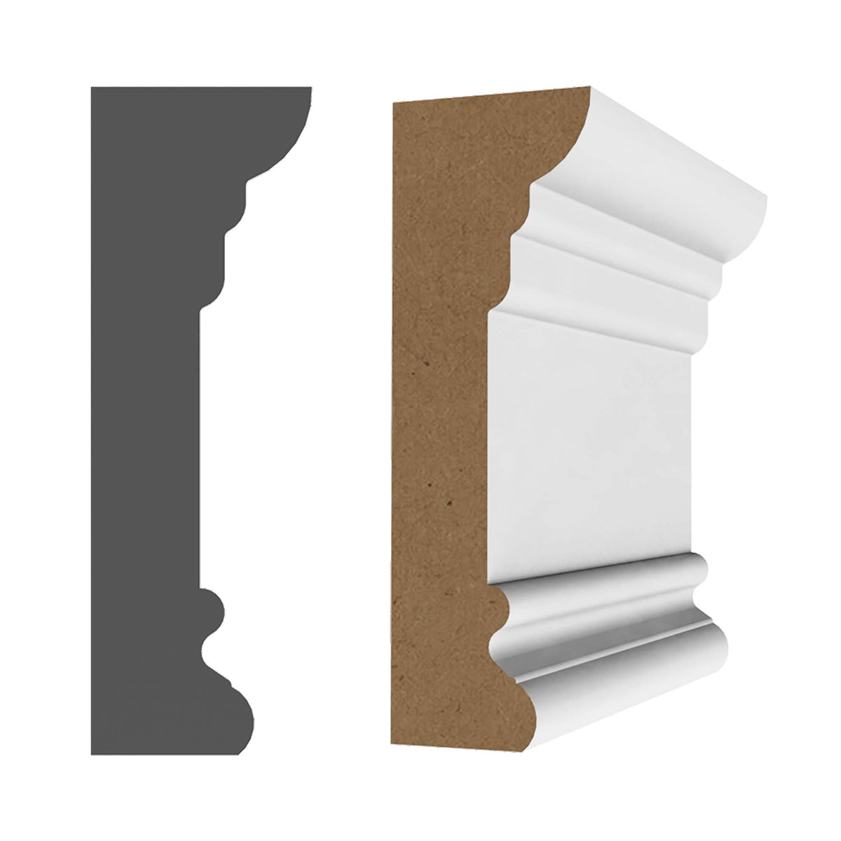 Architrave en MDF avec apprêt blanc  1-1/4&#39;&#39; x 3-3/4&#39;&#39; x 8&#39;