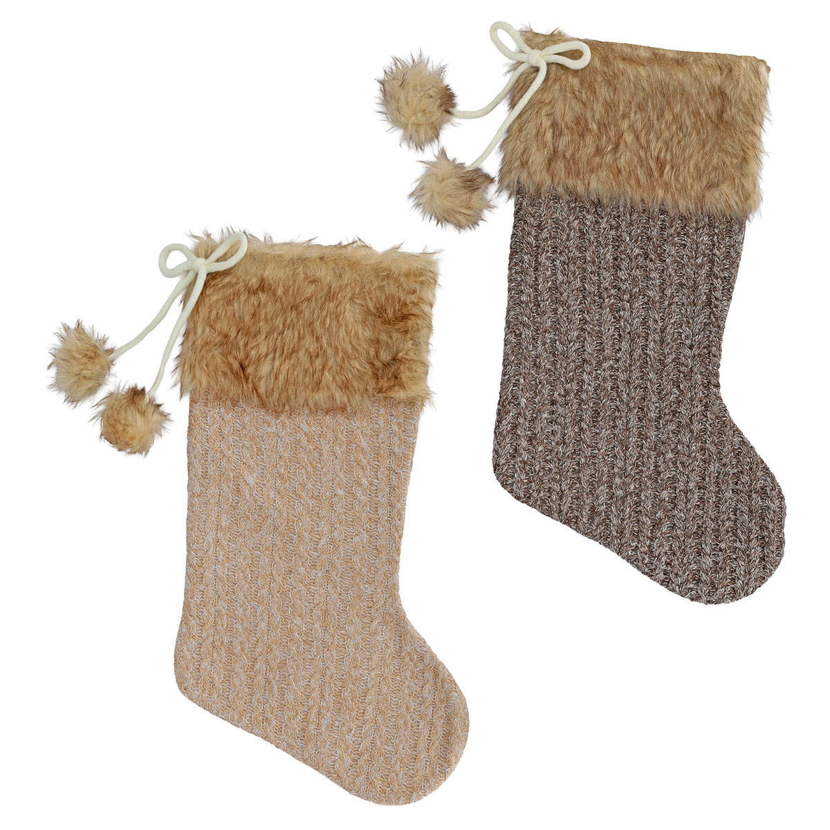 Bas en tissu avec bordure en fourrure et pompons, 20" (choix entre 2 couleurs)