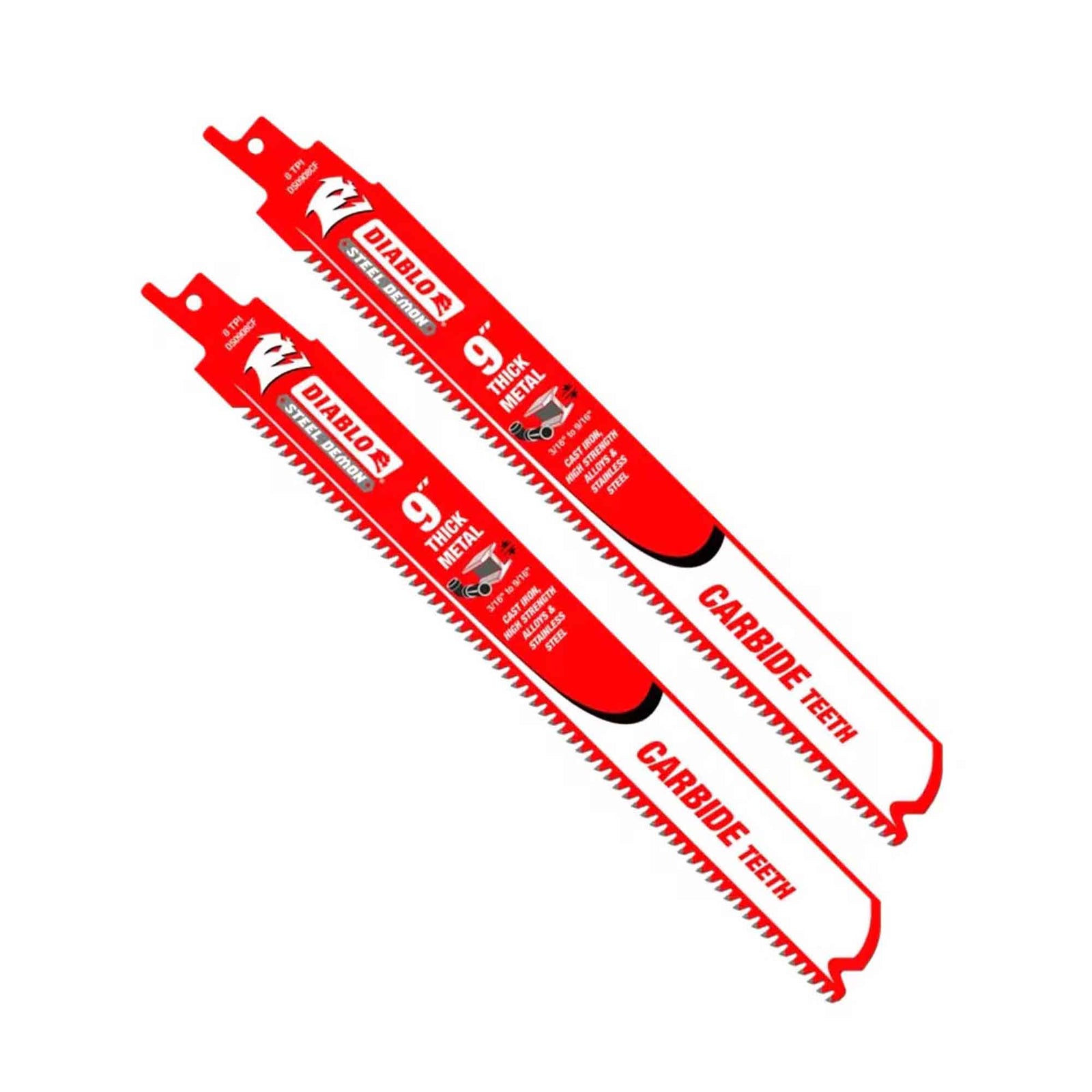 Lame de scie alternative à dents en carbure Steel Demon pour métal épais de 8 DPP, 9'' (2 unités)