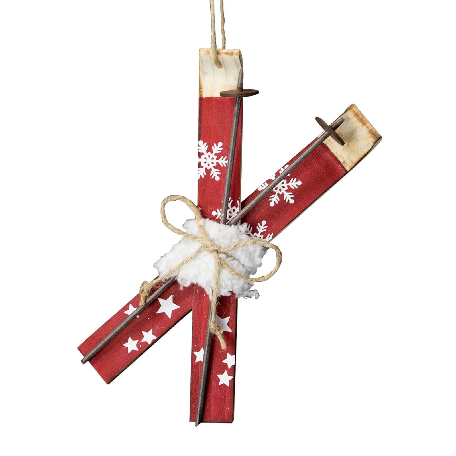 Ornement de skis en bois rouge, 7''