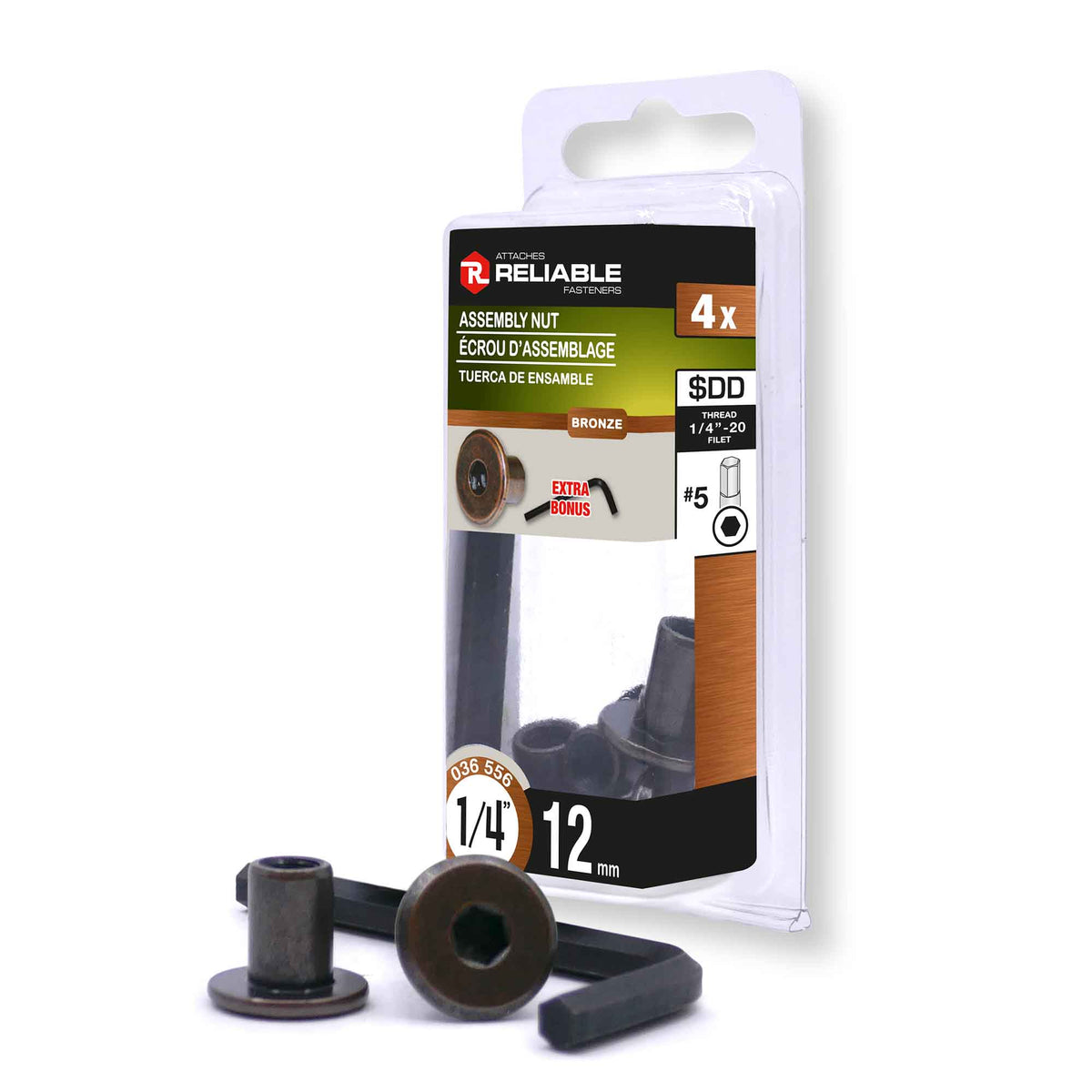 Écrou de Type JCN, 1/4'' x 20 mm (bronze huilé)