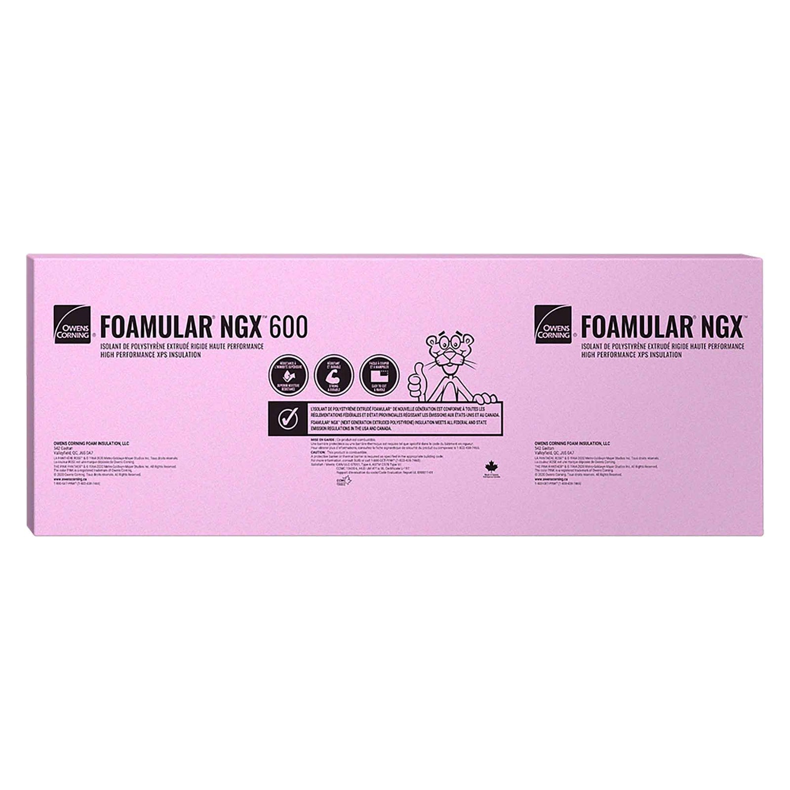 Isolant de polystyrène extrudé rigide FOAMULAR NGX 600, 2'' x 2' x 8'