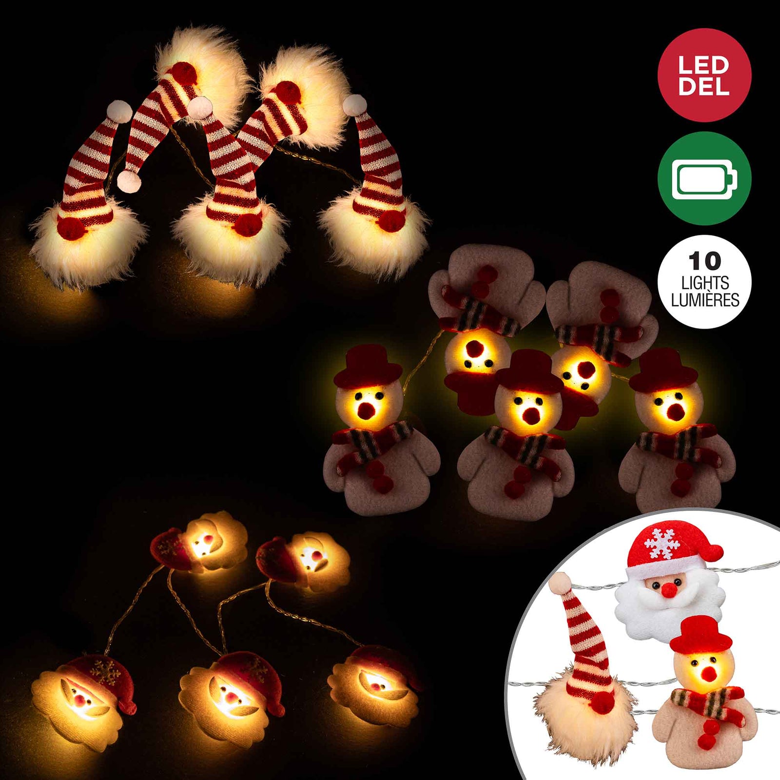Jeu de 10 lumières 5 mm DEL avec couvre-ampoules décoratifs en peluche, choix entre 3 modèles